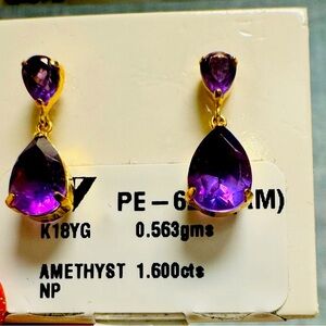 Amethyst Dangling Earrings K18 Japan Gold